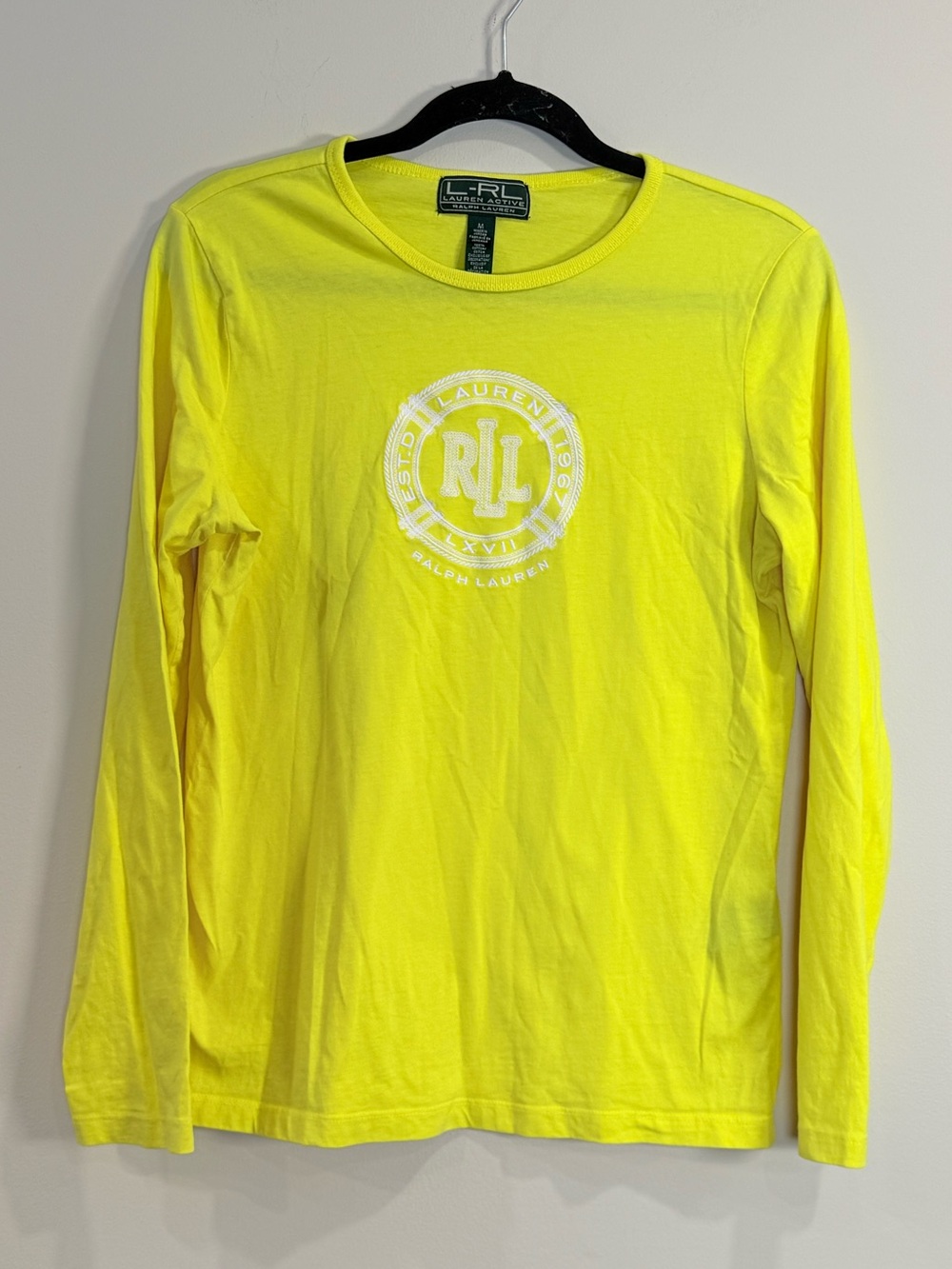 🔥Ralph Lauren RL Yellow Long Sleeve Logo Tee Size M EC🔥